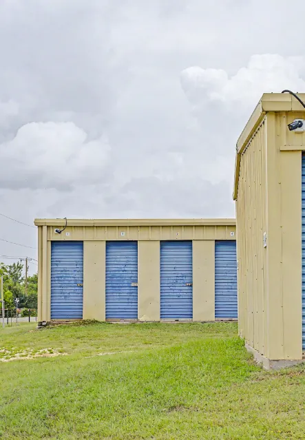 Drive-up storage unit doors at the Rockdale, TX facility